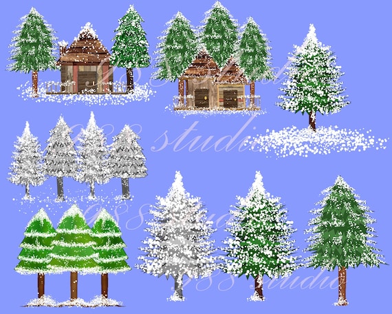 Winter trees png pine tree clip art christmas tree sublimation winter art snow tree digital printable mercial