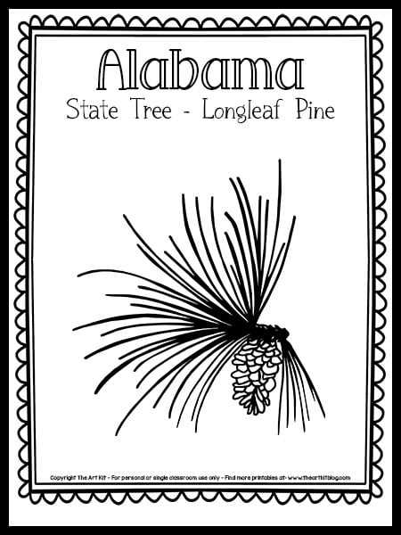 Alabama state tree longleaf pine coloring page free printable â the art kit
