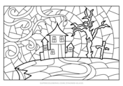 Fall trees stained glass coloring page free printable coloring pages