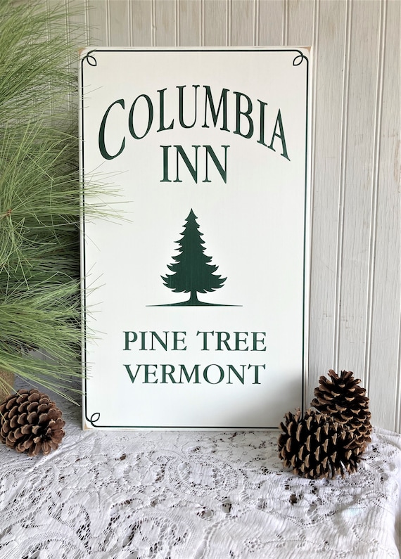 White christmas sign columbia inn sign wood sign holiday decor pine tree vermont holiday sign christmas decor