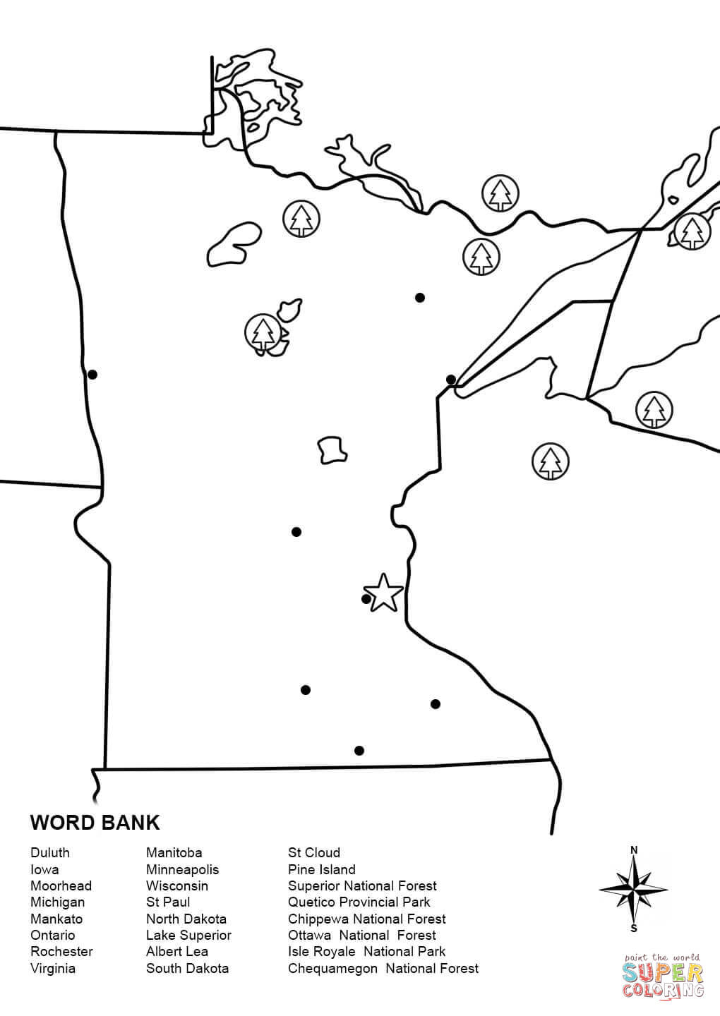 Minnesota map worksheet coloring page free printable coloring pages