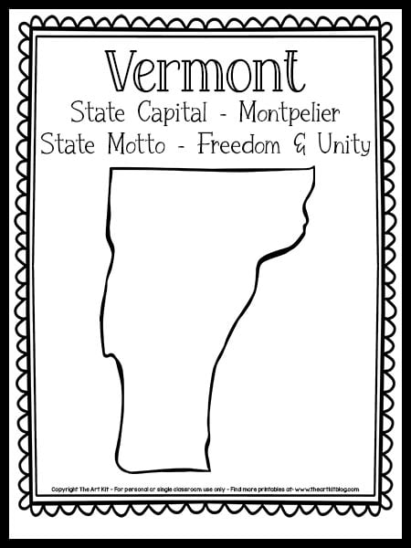 Free printable vermont state map outline coloring page â the art kit