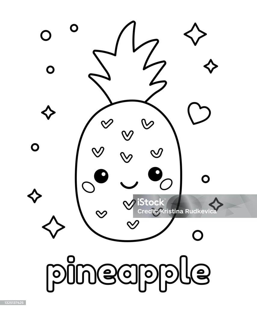 Coloring page for children with cute pineapple stock illustration