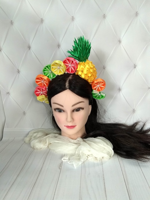 Carmen miranda crown fruit costume headpiece pineapple lime lemon orange headband