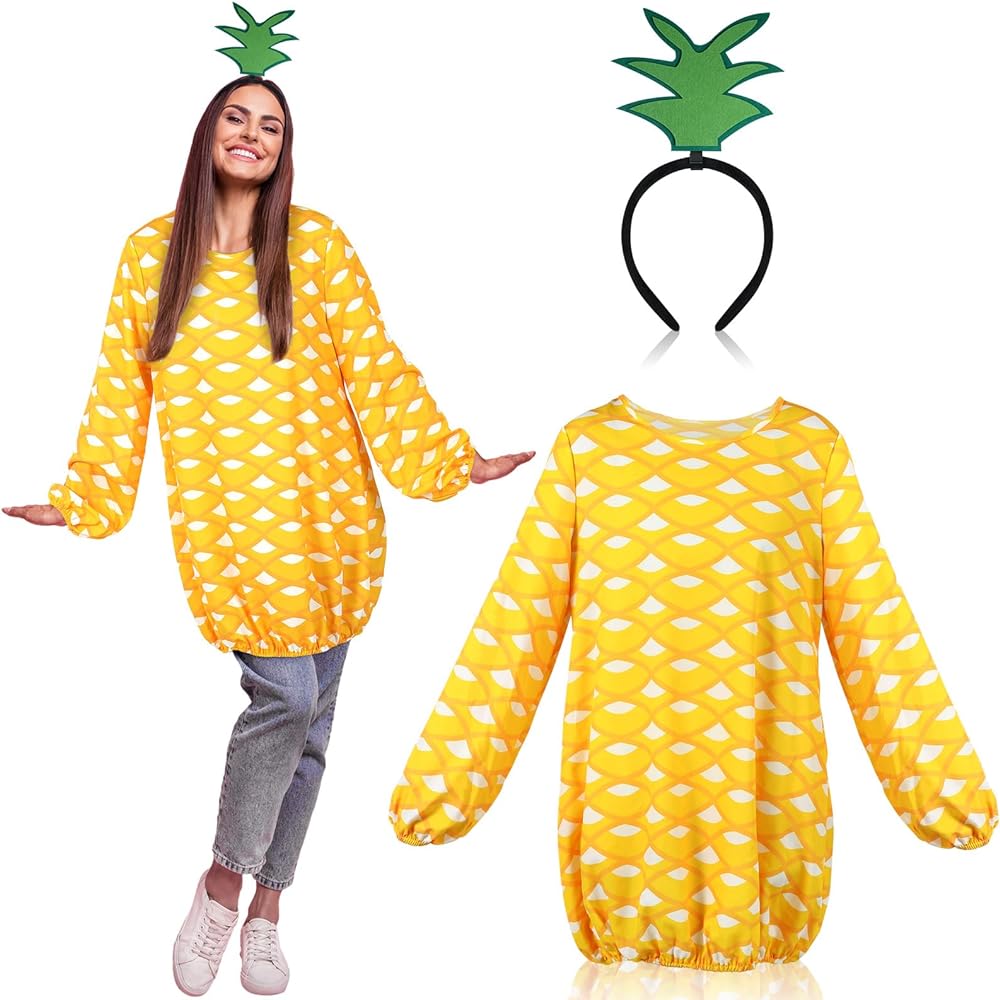 Ramede pcs halloween pineapple costume for women adult pineapple outfits costume with pineapple headband funny fruit costume clothing shoes jewelry