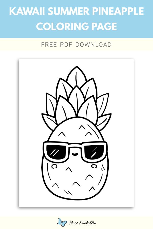 Free kawaii summer pineapple coloring page coloring pages summer coloring pages kawaii fruit