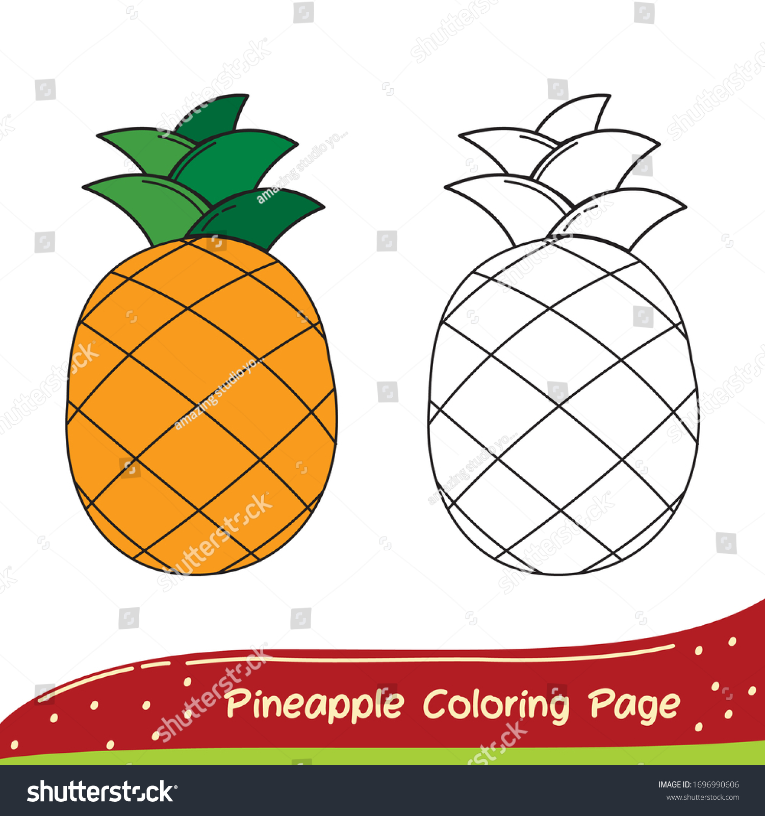 Pineapple coloring page coloring fruits vegetables stock vector royalty free
