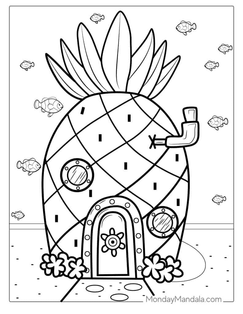 Pineapple coloring page free pdf printables