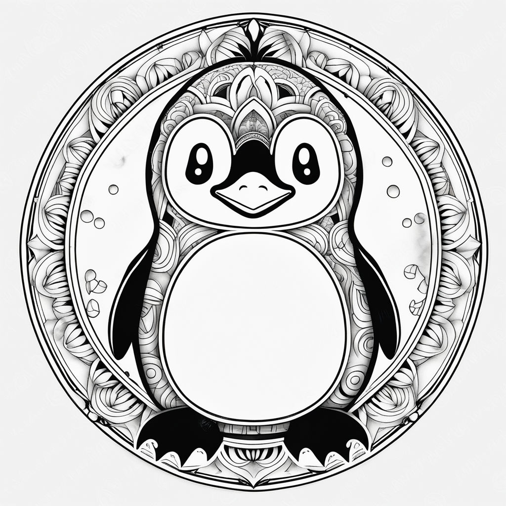 Please generate an image with black outlined doodles of repeated small penguin pattern