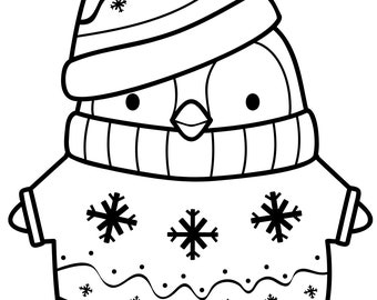 Cute holiday sweater penguin coloring page