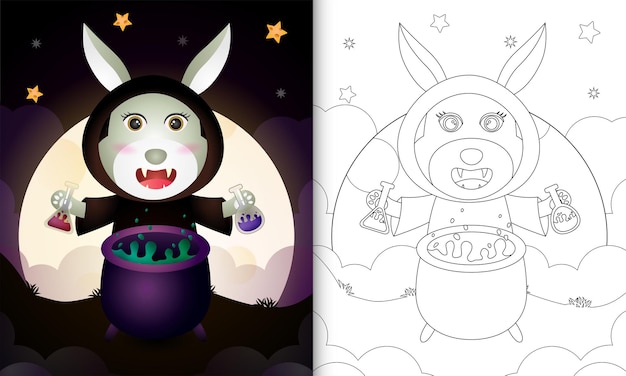Premium vector coloring book with a cute rhino using costume witch halloween