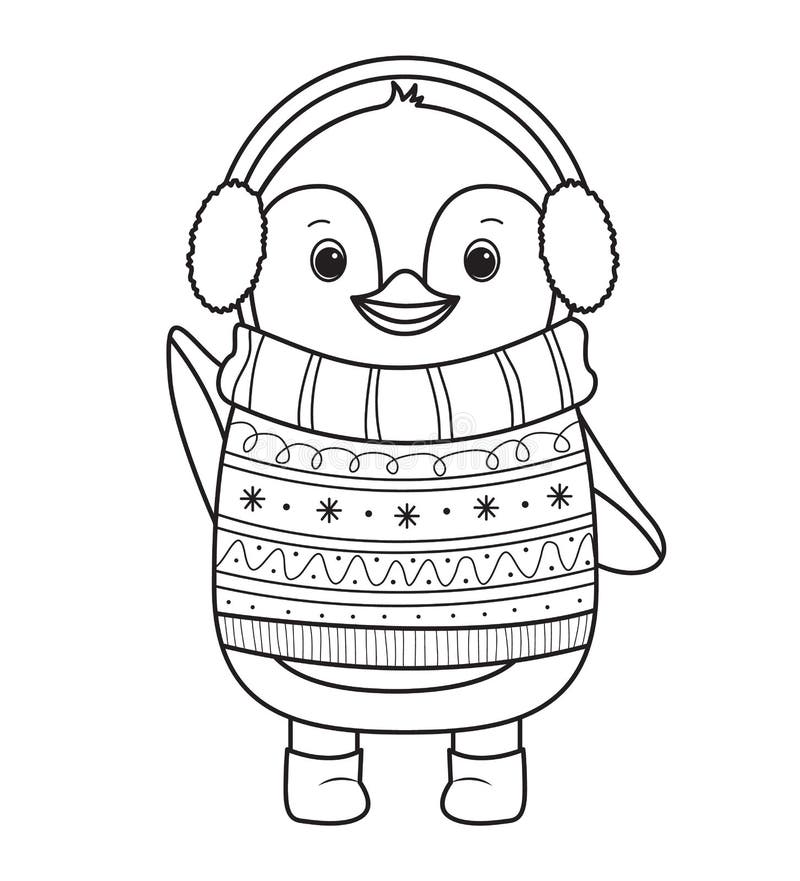 Penguin for coloring bookline art design for kids coloring page stock vector
