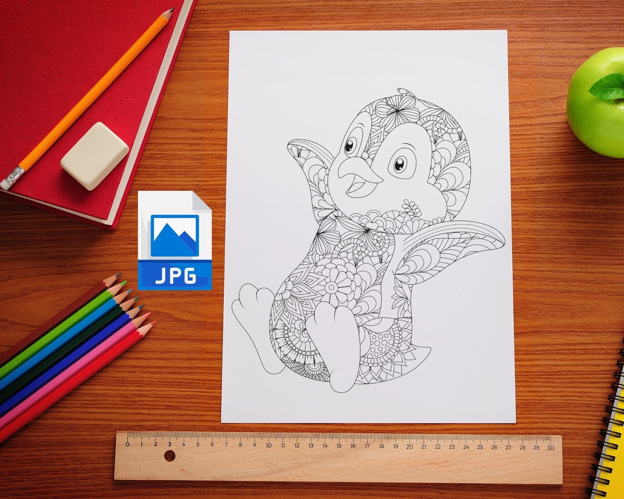 Penguin animal mandala coloring page instant download