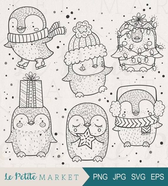Penguin clipart images cute penguin drawings digital stamps instant download clipart for coloring christmas winter animals arctic png download now