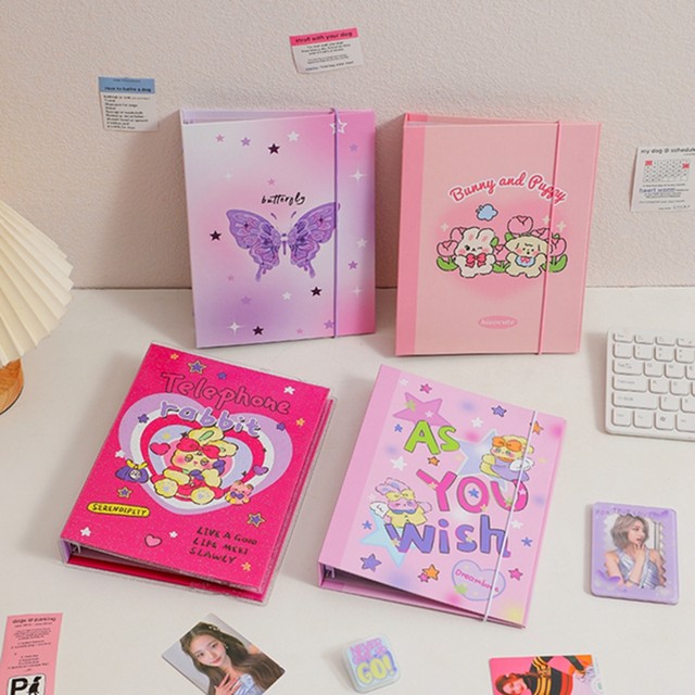 Kawaii pink a binder ring hard cover poition collect book journal refill looe leaf bandage potcard ticker organizer
