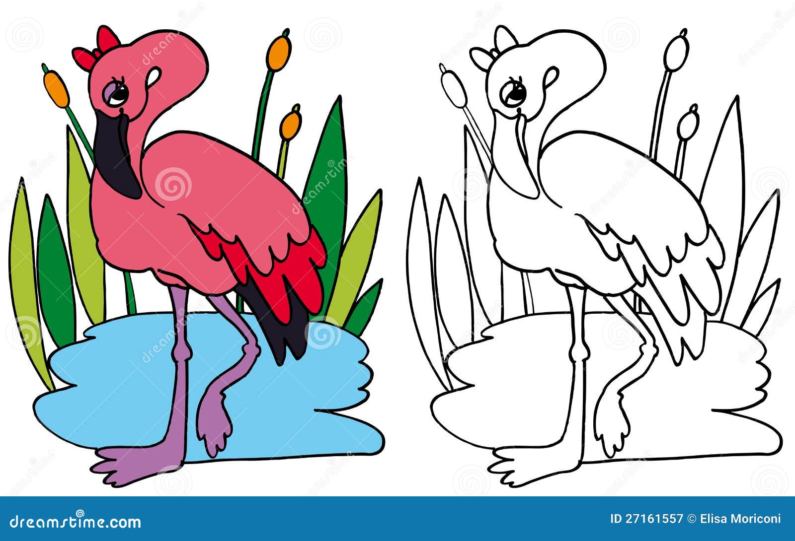 Pink flamingo color and bw stock illustration illustration of digital