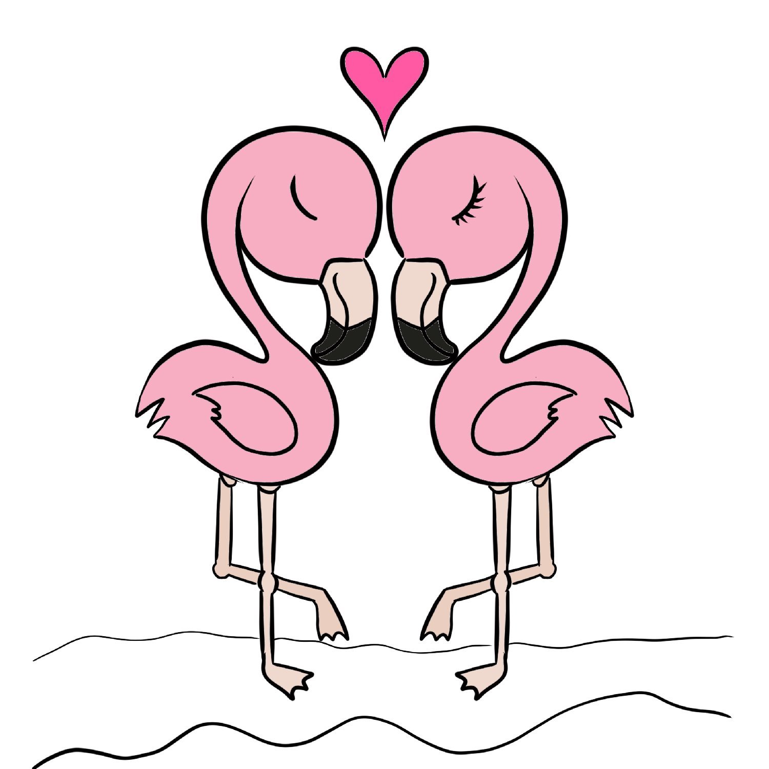 Two cute flamingos free summer coloring page