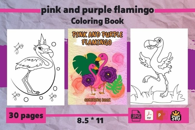 Pink and purple flamingo coloring book