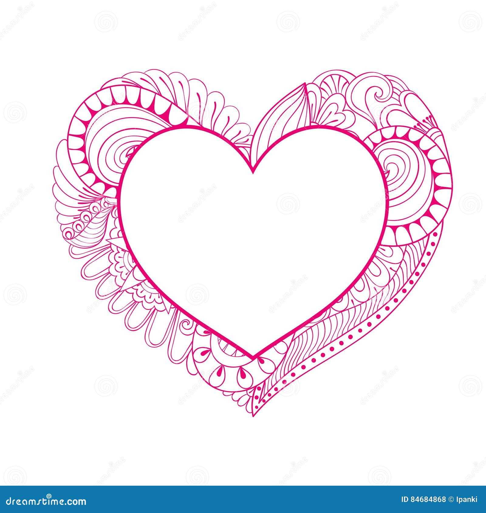Floral doodle pink heart frame in zentangle style for adult colo stock vector