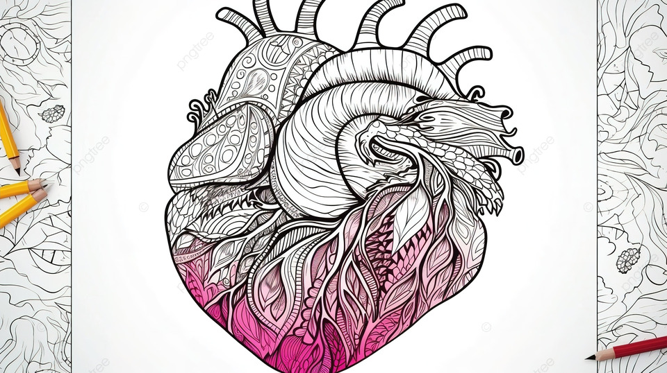 An adult coloring book featuring a heart with pink and purple coloring pages background coloring picture of a heart background image and wallpaper for free download