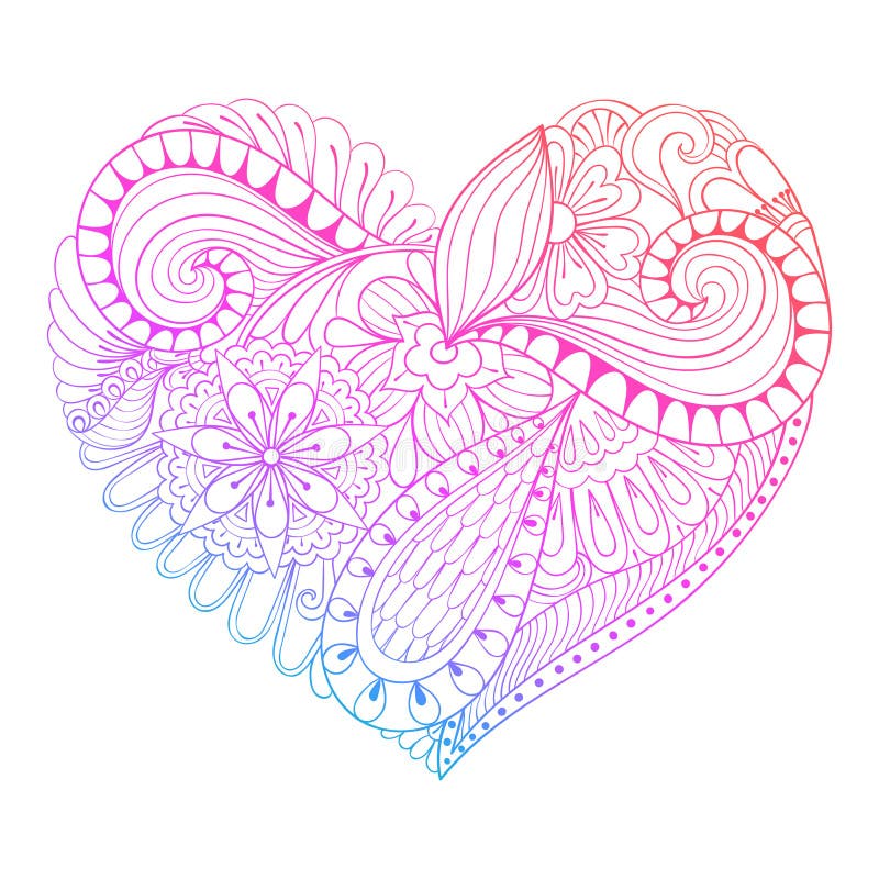 Zentangle heart painting for adult anti stress coloring page stock vector