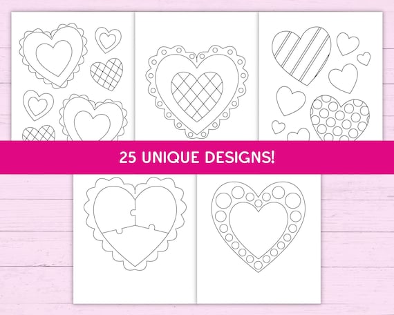 Heart coloring pages instant download pdf valentines day activity for kids printable coloring pages preschool kindergarten