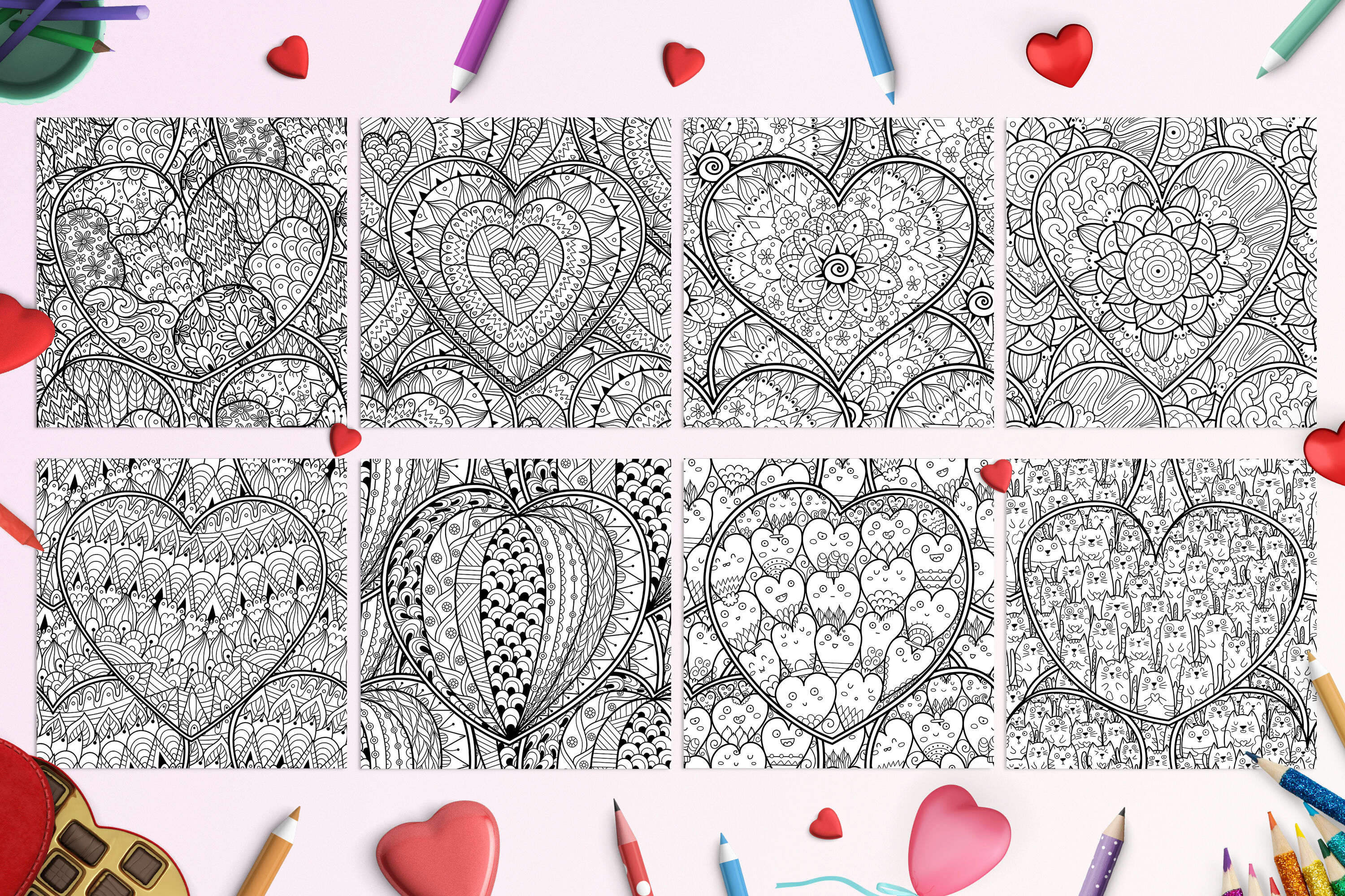 Heart mandalas coloring pages by juliyas art