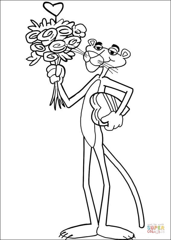 Pink panther with flowers coloring page free printable coloring pages