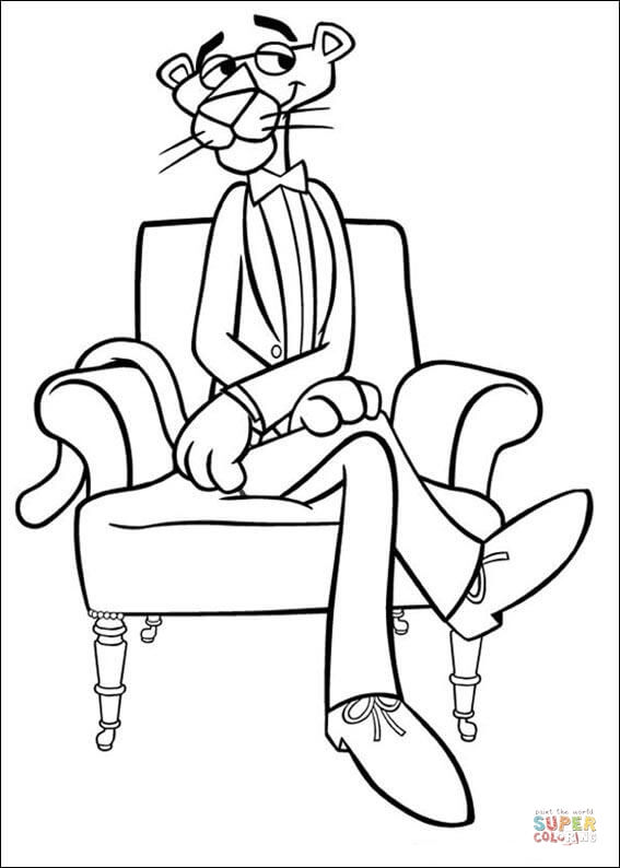 Pink panther is sitting in a chair coloring page free printable coloring pages