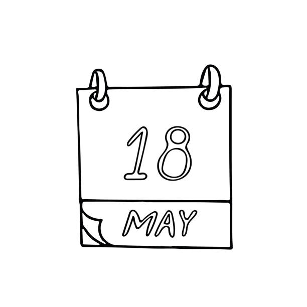 Calendar hand drawn in doodle style may international museum day pink panther date icon sticker element stock illustration