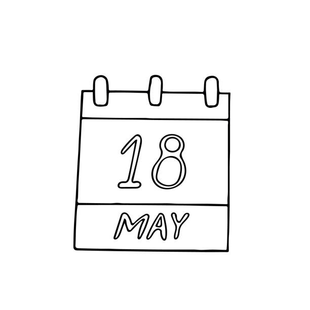 Calendar hand drawn in doodle style may international museum day pink panther date icon sticker element stock illustration