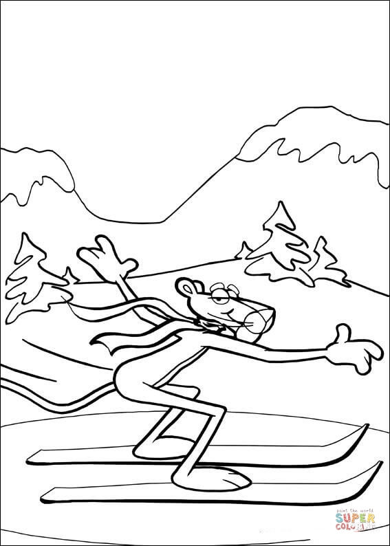 Pink panther on the skis coloring page free printable coloring pages