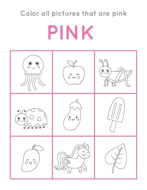 Premium vector color all pink objects learning basic colors for kids