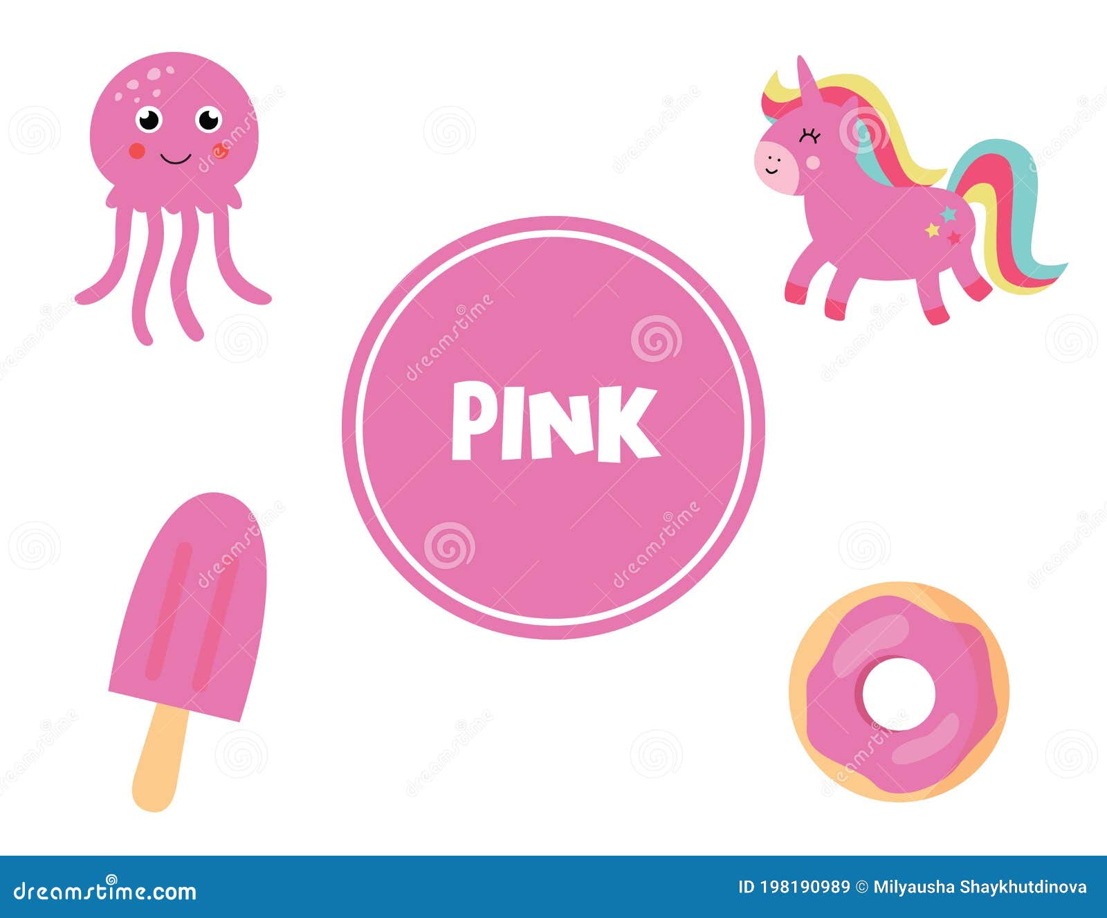 Learning pink color for preschool kids educational worksheet stock vector
