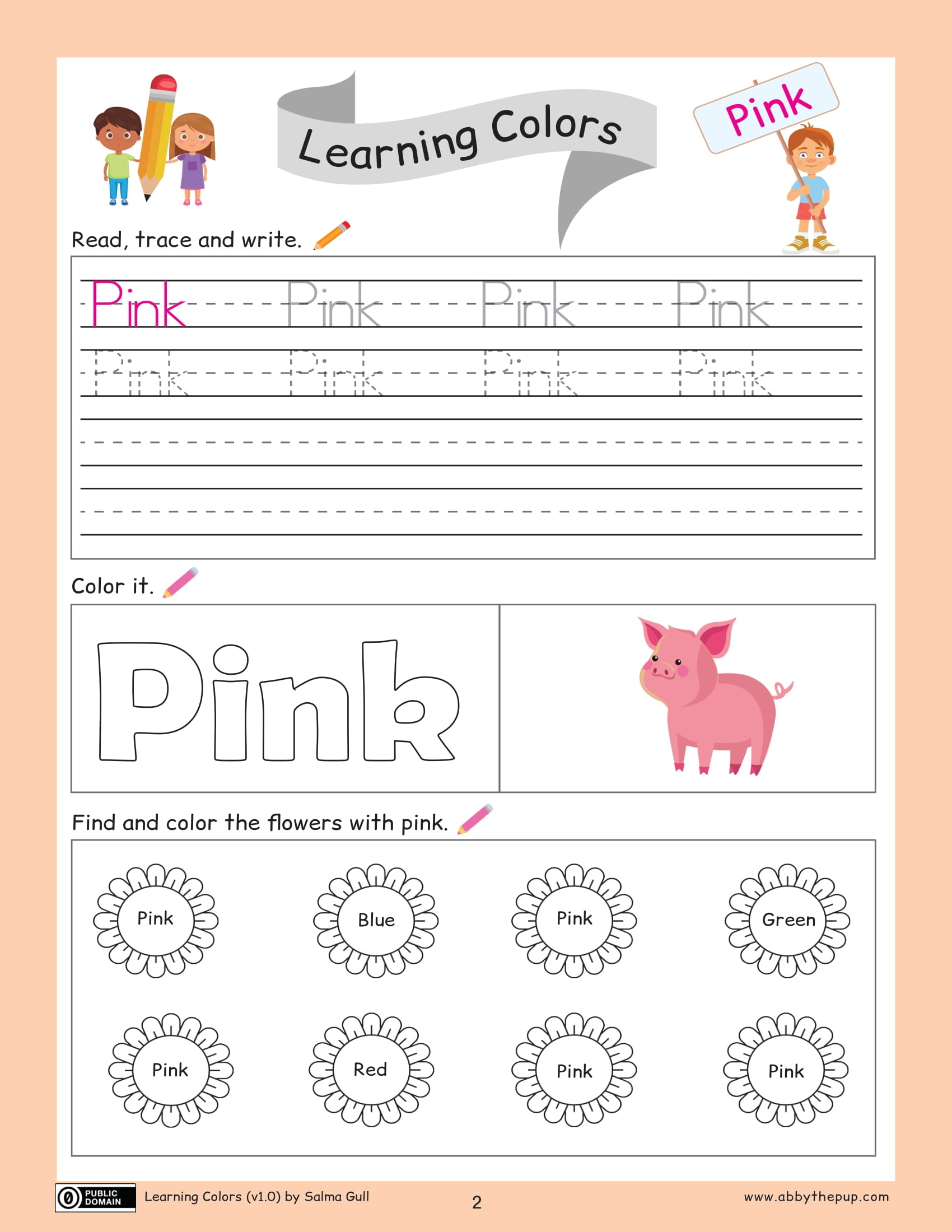 Read trace and write pink color worksheet free printable puzzle games