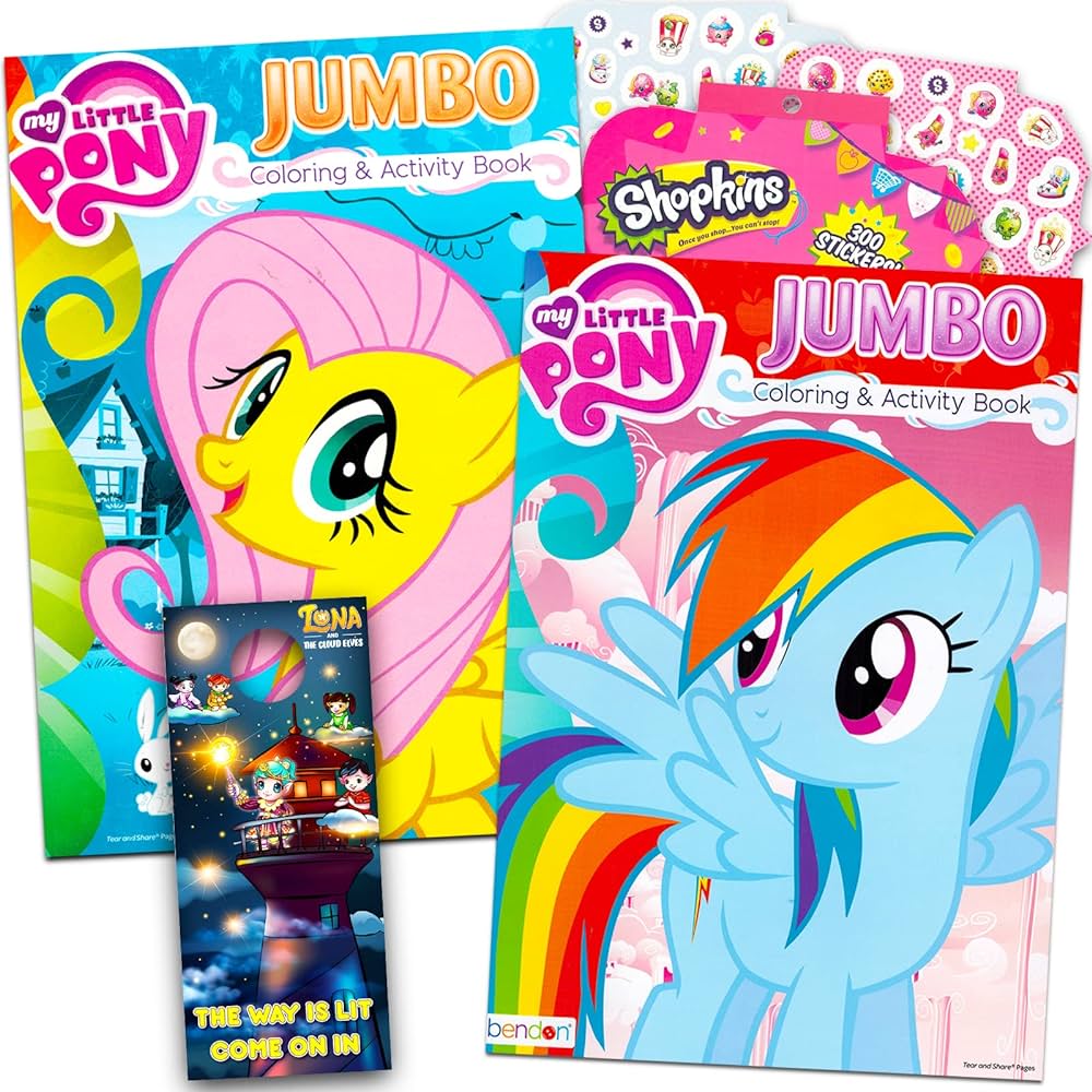 M l p my little pony coloring book bundle with stickers jumbo books featuring rainbow dash fluttershy pinkie pie and more toys games
