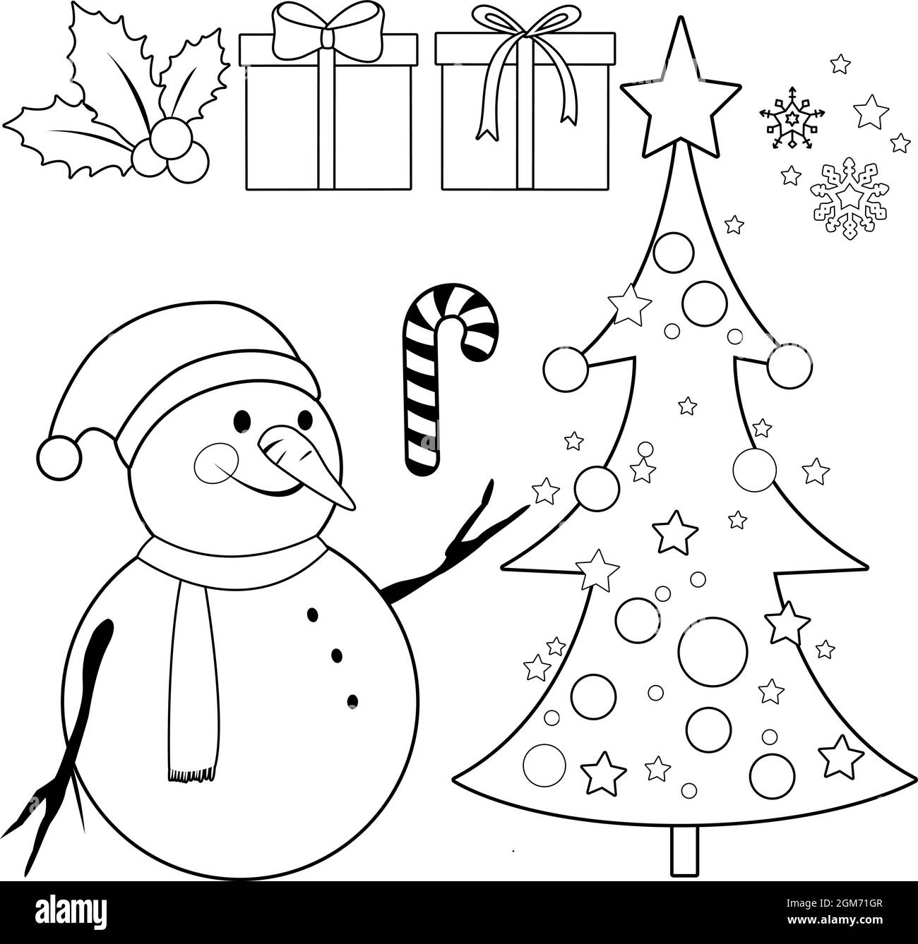 Snowman hat scarf black and white stock photos images