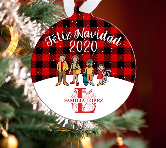 Adorno de navidad para arbol personalizado con nombre de familia feliz navidad metal holiday ornaments with family name in spanish