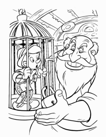 Pinocchio in cage coloring page free printable coloring pages