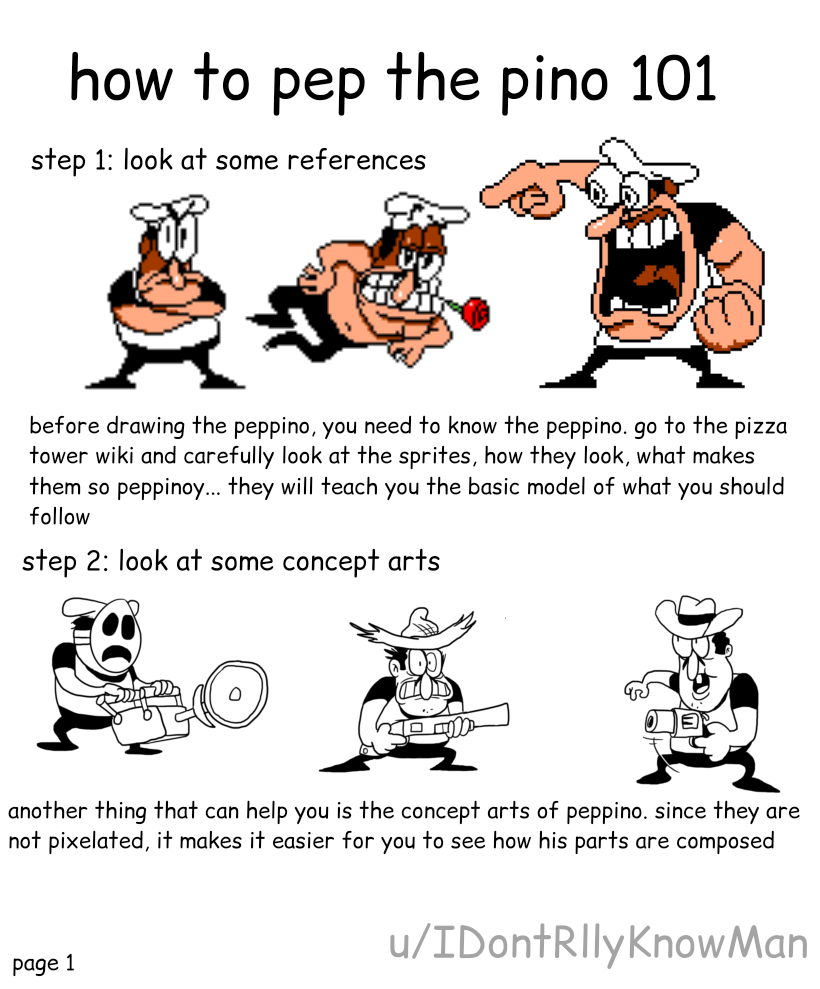 Tutorial on how to draw your own peppino rpizzatower