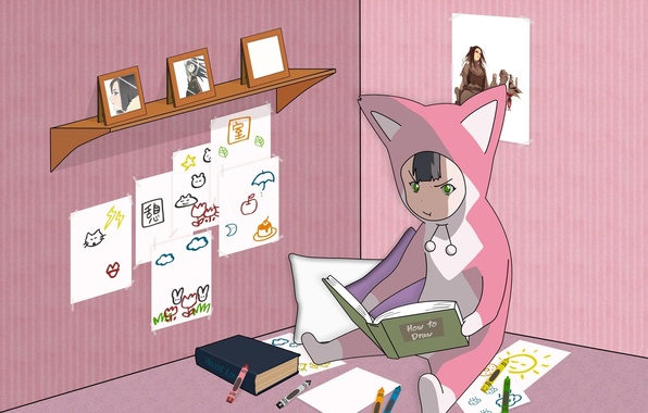 Wallpaper room books robot child drawings jumpsuit ears on the floor for mobile and desktop section ññðñð resolution x