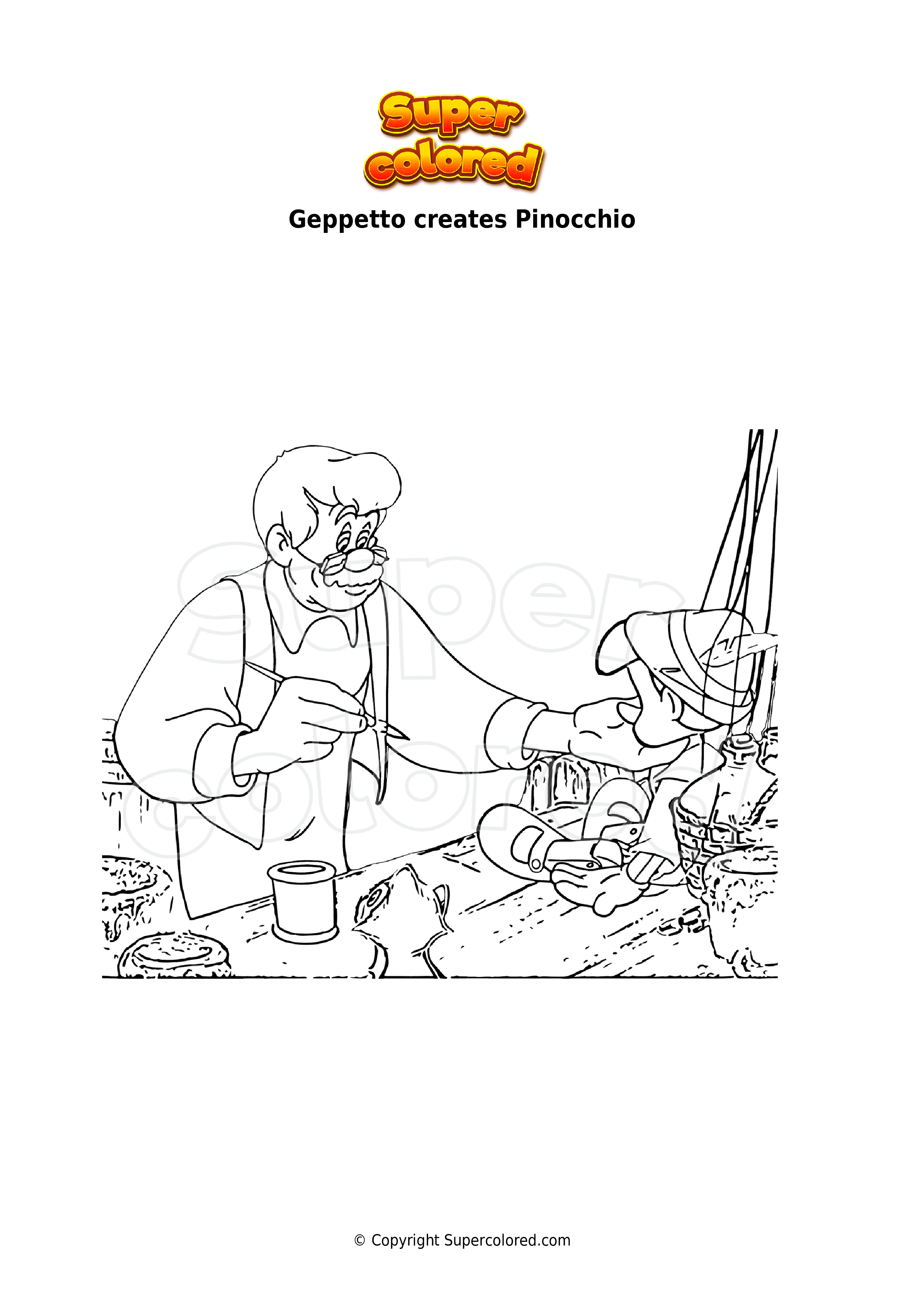 Coloring page pinocchio with donkey ears and tail