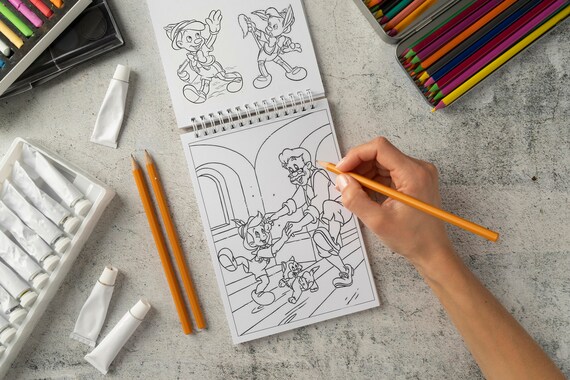 Pinocchio coloring pages jiminy cricket blue fairy gepetto coloring book for children cartoon characters coloring sheets for girls boys
