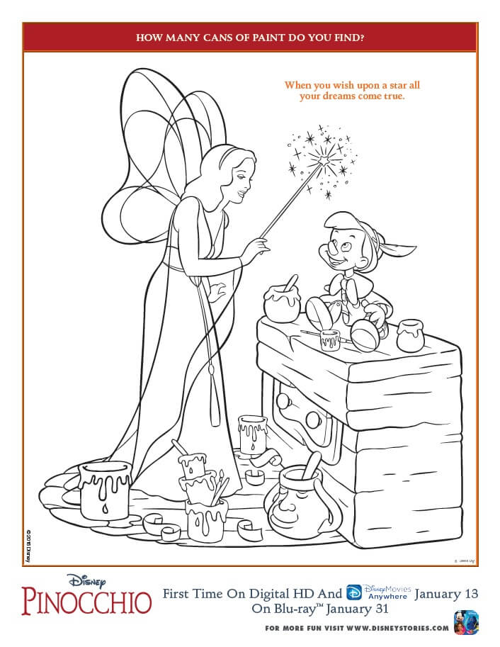 Pinocchio coloring pages and activity sheets