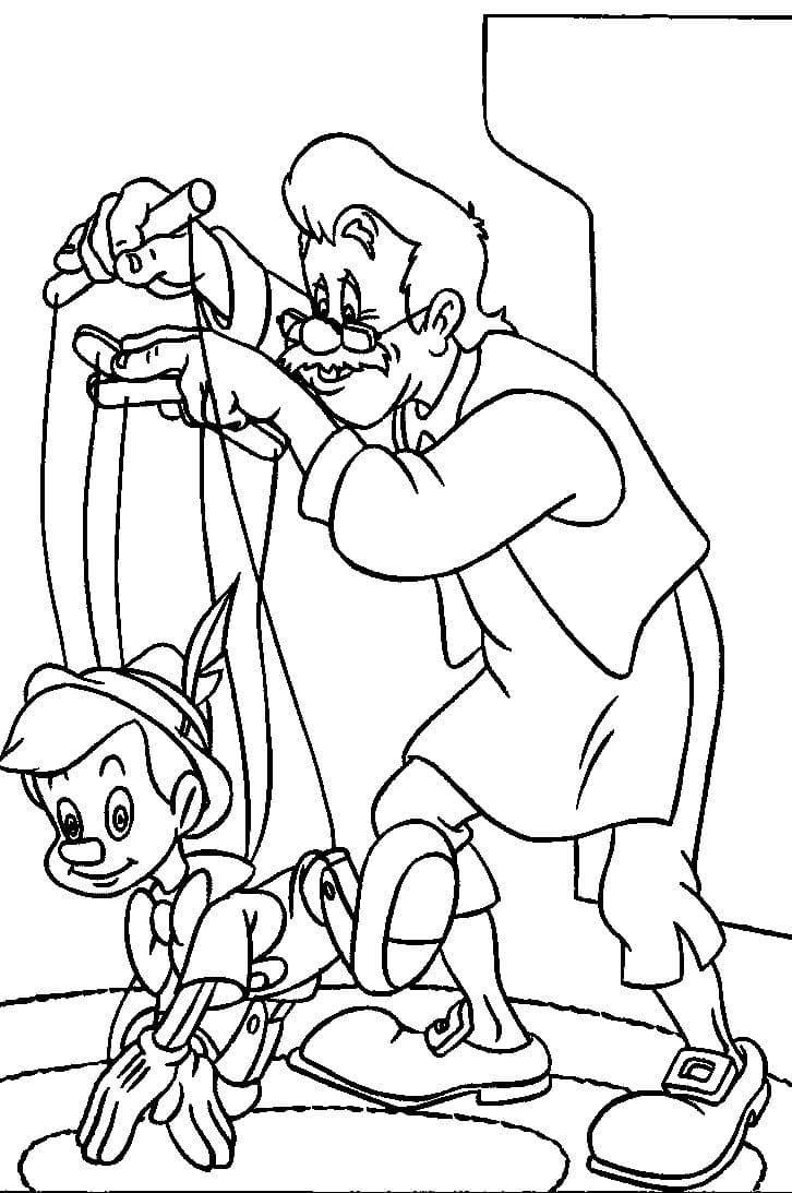 Geppetto with pinocchio coloring page