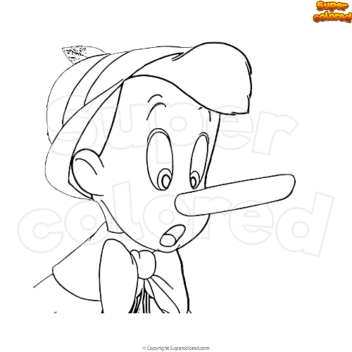 Coloring page pinocchio tells a lie and stretches his nose