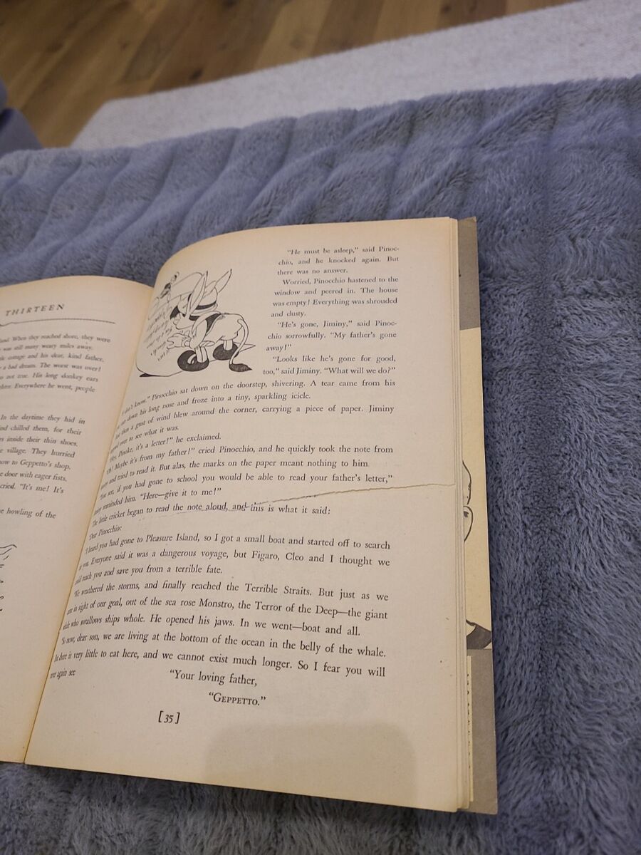 Vintage walt disney pinocchio large story and coloring book rare