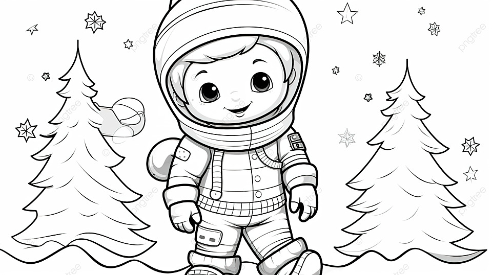 Fondo lindo astronauta con calcetin navideãos para colorear pãgina para niãos fondo pino de navidad regalo de navidad tiempo de navidad imagen de fondo para dcarga gratuita