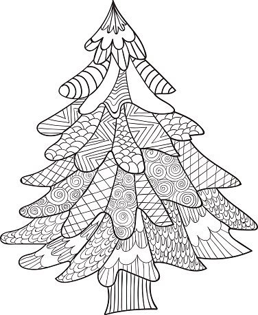 Ãrbol de abeto pãgina de libro para colorear para adultos clipart de stock royalty