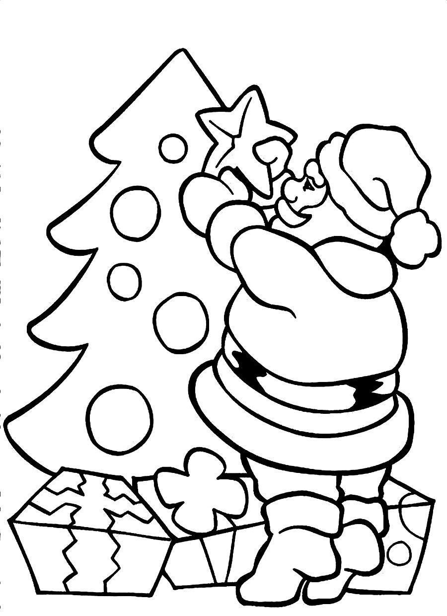 Santa decorating christmas tree coloring page santa coloring pages christmas coloring pages printable christmas coloring pages